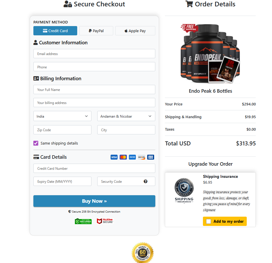 Peak Thrust Secure Checkout Page